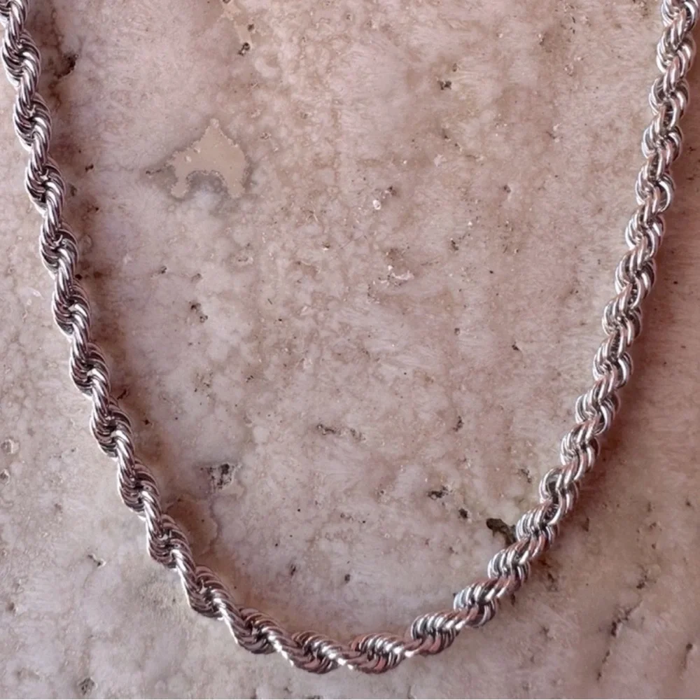 14k White Gold Rope Necklace Chain 24 inches long